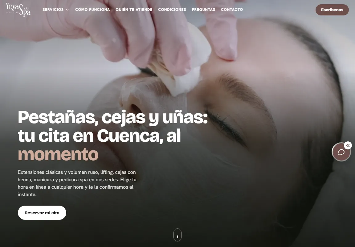 Portada de la web de Yeya's Spa, pestañas, cejas y uñas en Cuenca
